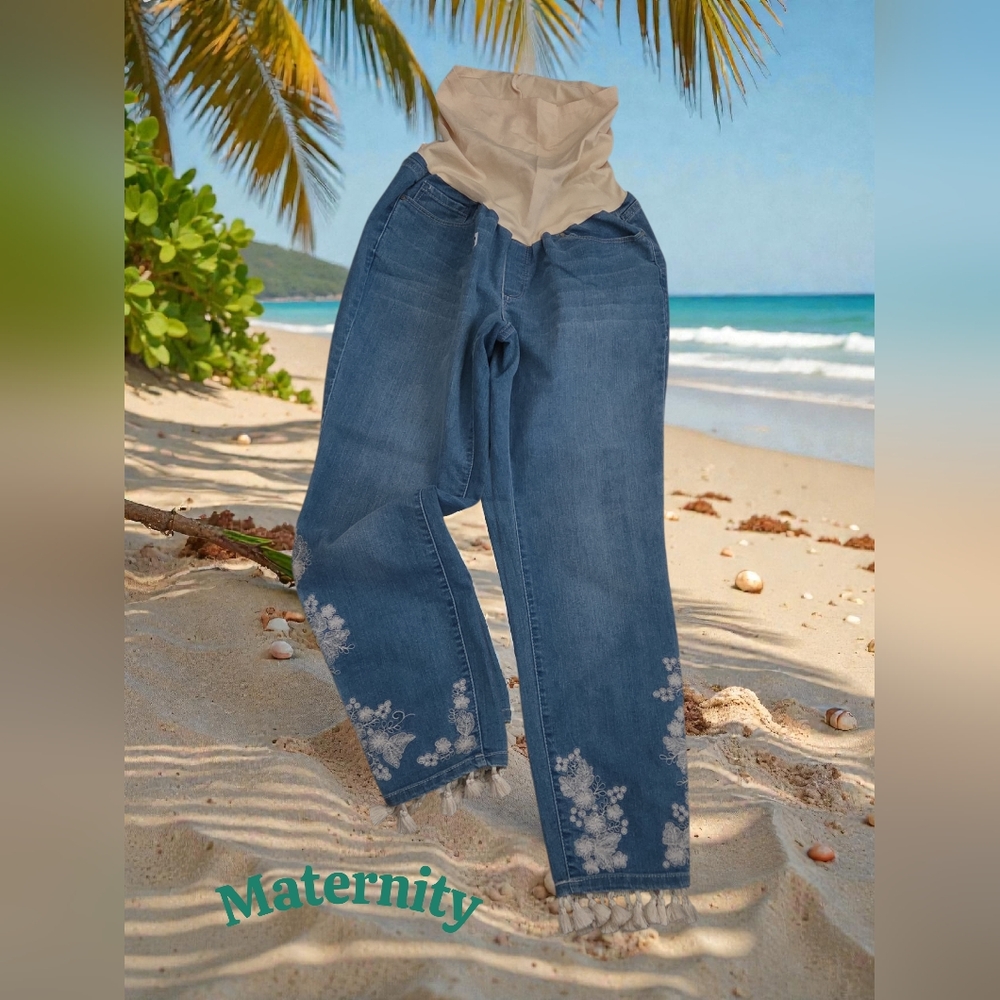*0492 Maternity Skinny Ankle Capri Pants Jeans Women 10